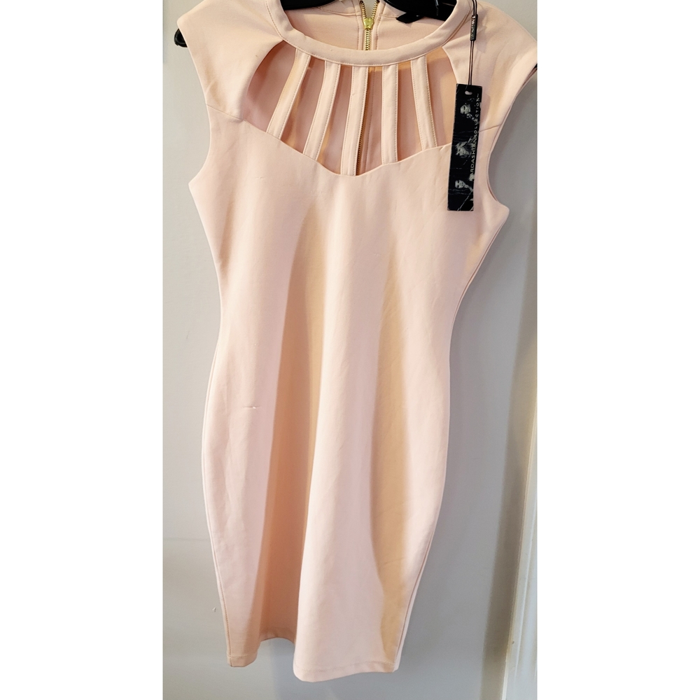 Kardashian Kollection Pink Sheath Mini Dress Mock Neck Sleeveless
